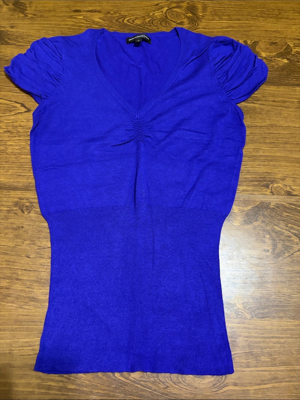 Express V-Neck Short Sleeve Knit Top in Cobalt Blue